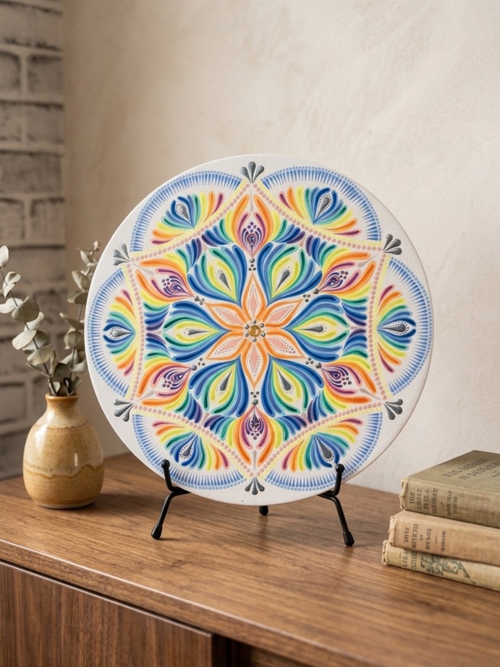 Hand-Painted Mandala on Birch Wood (25 cm) | Boho Decorative Art | Wall Decor